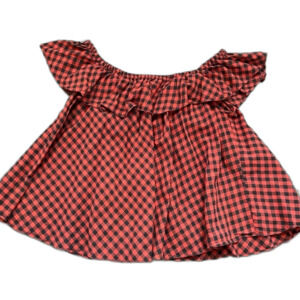 Petersyn Plaid Off the Shoulder Top Red Black Check Ruffle Size XS